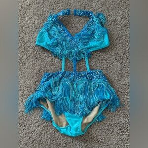 Glamour Size Large Adult Blue Fringe Dance Costume